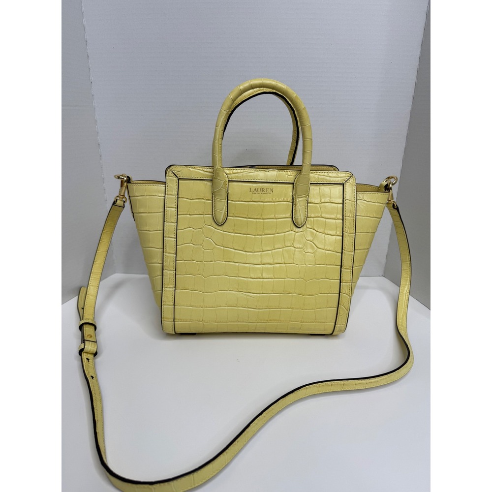 Lauren Ralph Lauren‎ Tyler Croc Embossed Leather Satchel Crossbody Bag Yellow